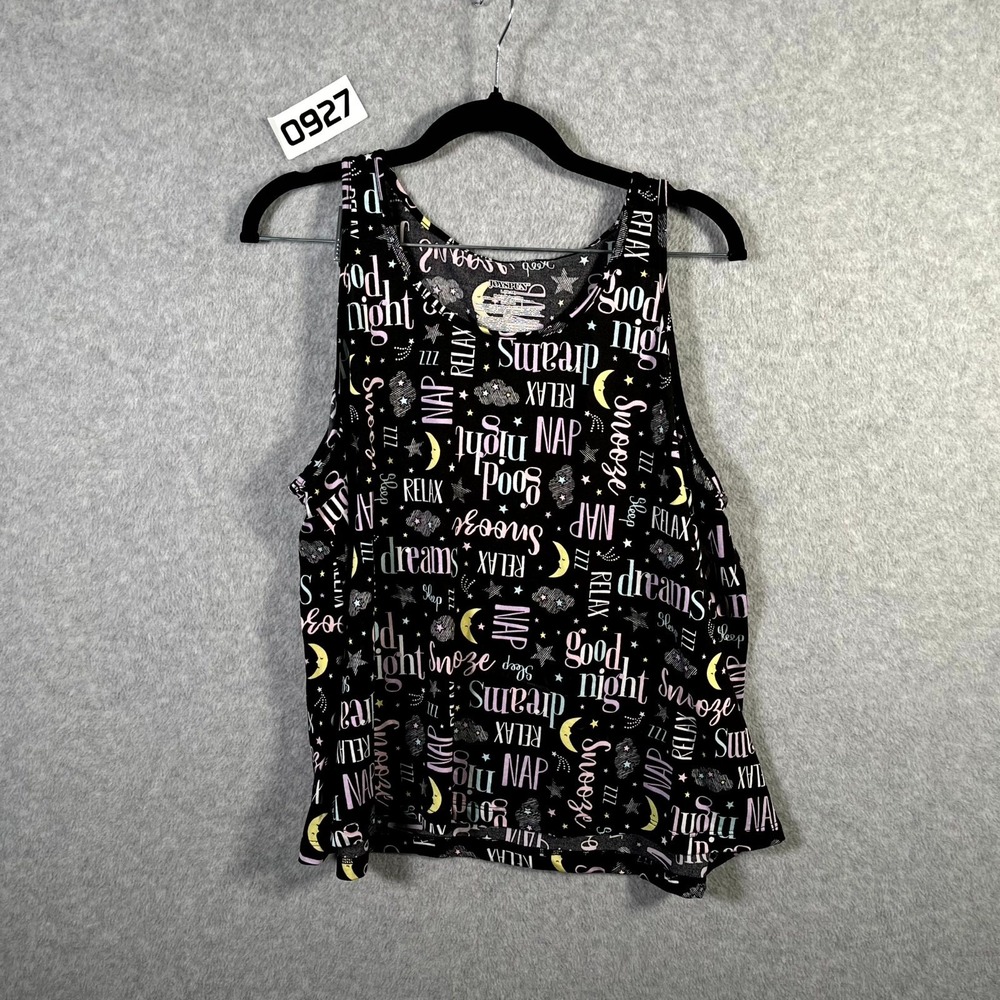 Joyspun Tank Top Womens Large 12-14 Black Moon Stars Print Round Neck Sleepwear